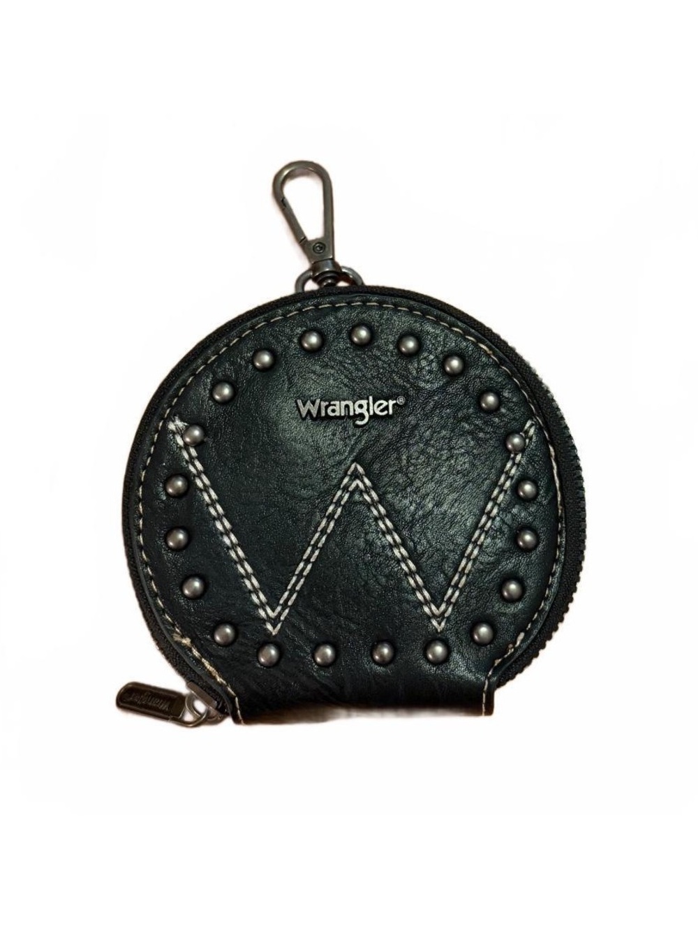 Wrangler Black Round Leather Coin Purse with Studs and Zipper